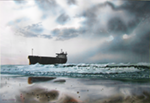 freighter aground, Nobbys Beach painting